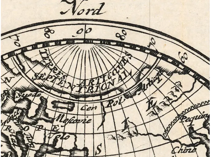 Antique World Map 1708 — De la Feuille, Mapemonde Planisphere — detail 5: arctic cap north