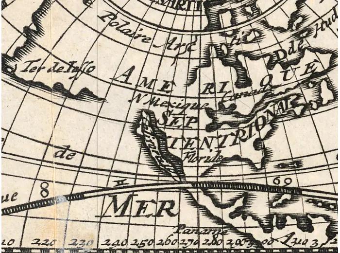 Antique World Map 1708 — De la Feuille, Mapemonde Planisphere — detail 7: california as island