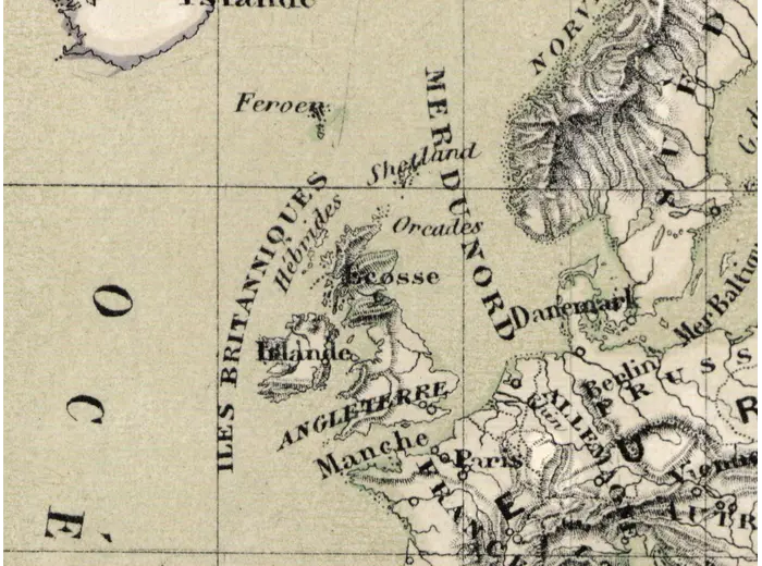 Alte Weltkarte 1873 — Vivien de Saint-Martin, Planisphère, Mercator — Detail 3