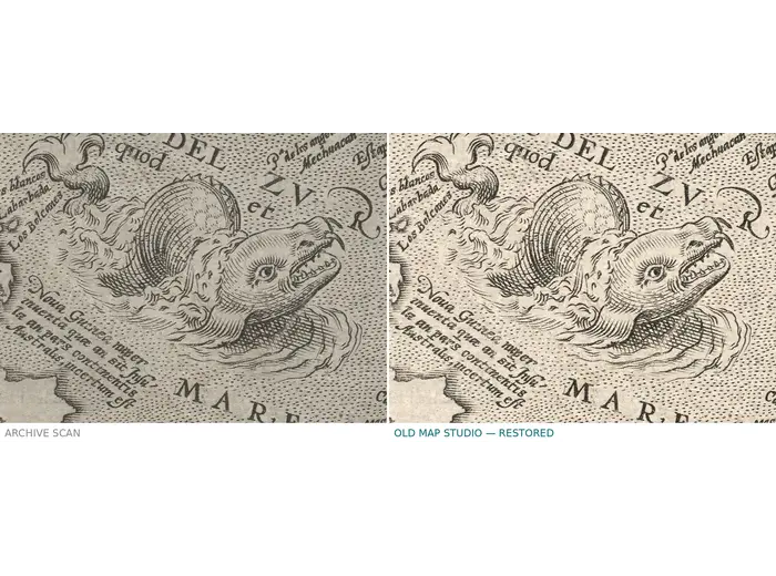Antique World Map 1596 — Typus Orbis Terrarum — before and after restoration