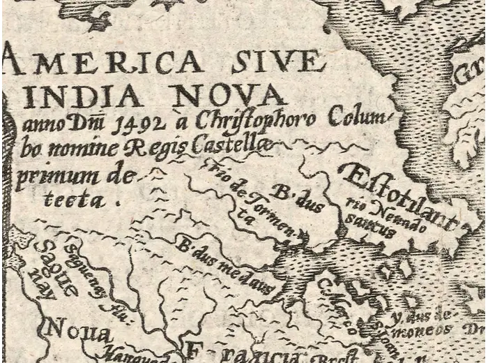 Antique World Map 1596 — Typus Orbis Terrarum — detail 5: america sive india nova 1492