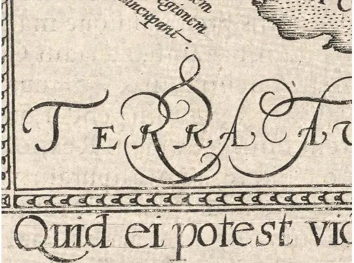 Antique World Map 1596 — Typus Orbis Terrarum — detail 7: terra australis cicero