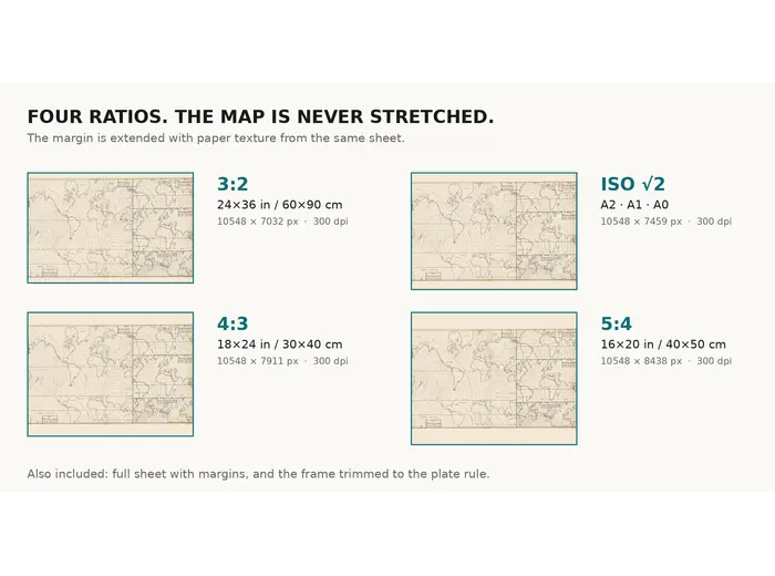 Stara mapa świata 1807 — Hansteen, Abweichungskarten — rozmiary druku w 300 dpi