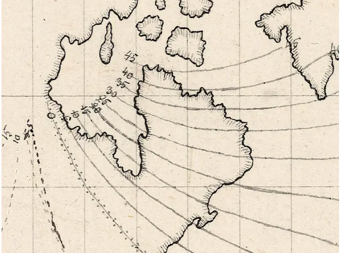 Stara mapa świata 1807 — Hansteen, Abweichungskarten — detal 3
