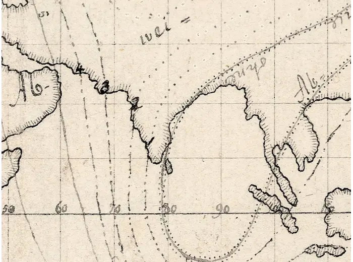 Stara mapa świata 1807 — Hansteen, Abweichungskarten — detal 4