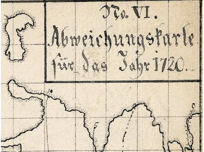 Stara mapa świata 1807 — Hansteen, Abweichungskarten — detal 7