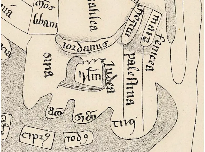 Mapamundi antiguo — mapa de Higden, facsímil de Jomard — detalle 3