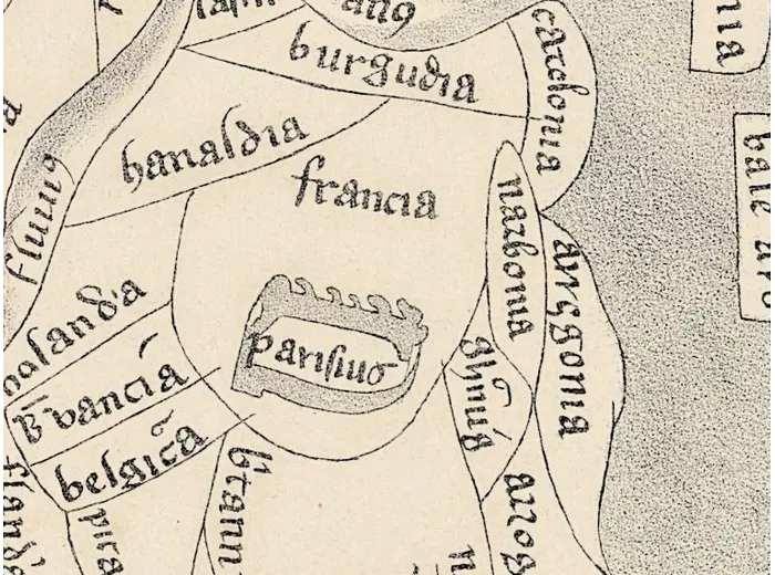 Mapamundi antiguo — mapa de Higden, facsímil de Jomard — detalle 4