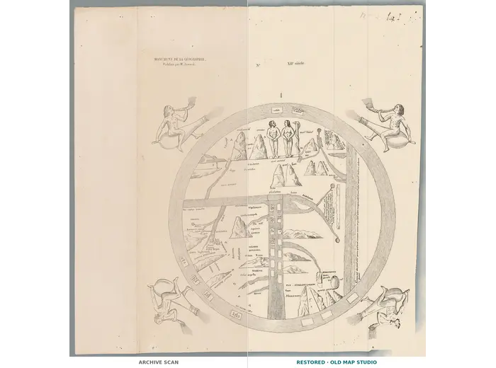 Antique World Map — Turin Mappa Mundi, Jomard Facsimile — full sheet before and after restoration