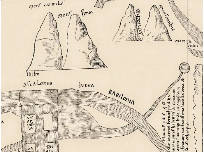 Antique World Map — Turin Mappa Mundi, Jomard Facsimile — detail 2: jerusalem mount sinai