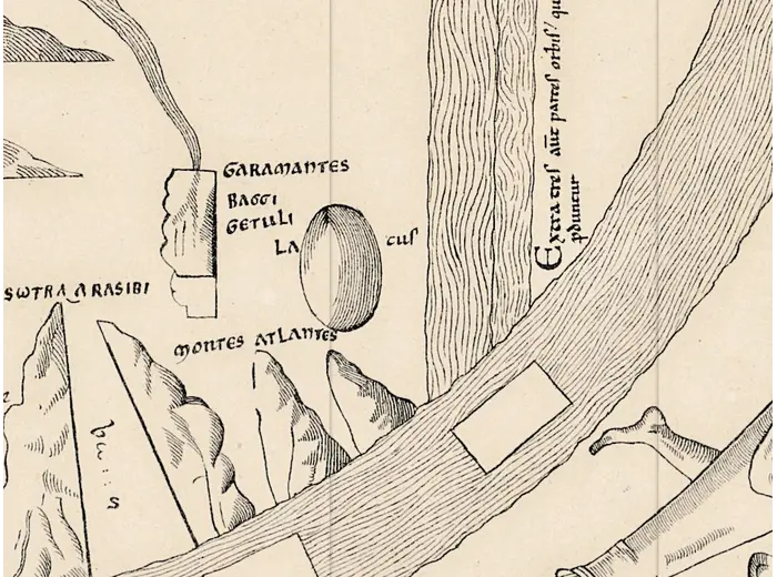 Antique World Map — Turin Mappa Mundi, Jomard Facsimile — detail 4: africa garamantes atlas