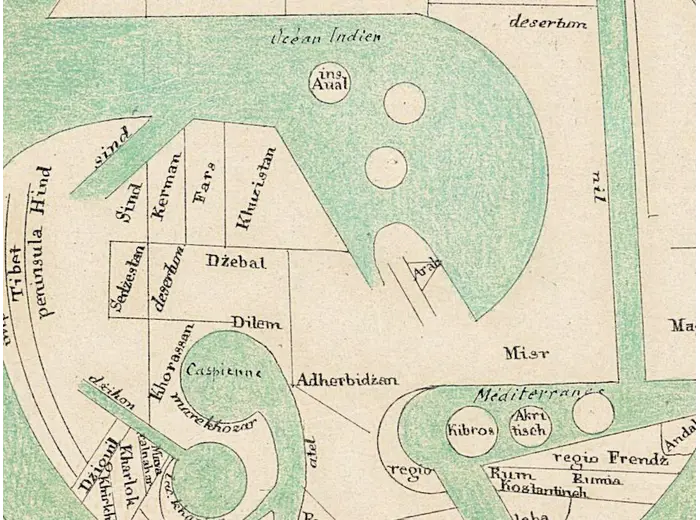 Oude wereldkaart 10e eeuw — Istakhri en Ibn Hawqal, Lelewel 1852 — detail 3