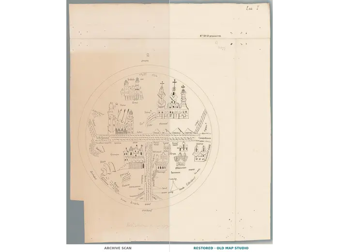 Old World Map — Mappemonde de Leipzig, Jomard's Monuments — full sheet before and after restoration