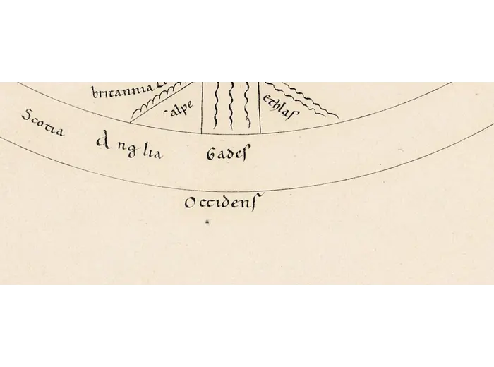 Old World Map — Mappemonde de Leipzig, Jomard's Monuments — detail 2: occidens anglia gades