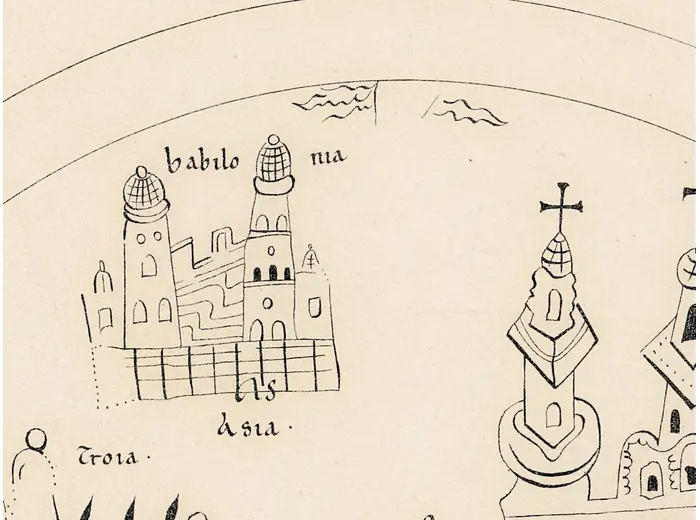 Old World Map — Mappemonde de Leipzig, Jomard's Monuments — detail 3: babilonia
