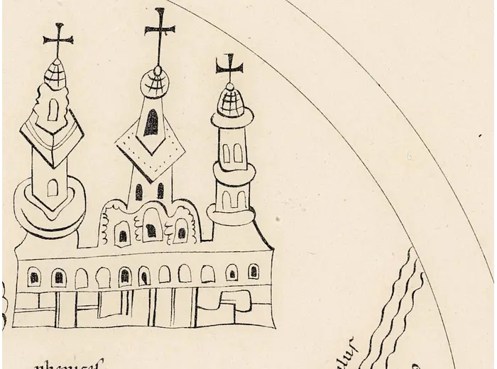 Old World Map — Mappemonde de Leipzig, Jomard's Monuments — detail 4: church phenices