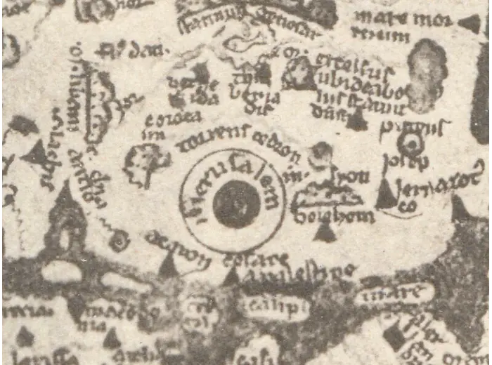 Antique World Map — Psalter Map, Miller Facsimile 1895, Plate 1 — detail 4: jerusalem centre