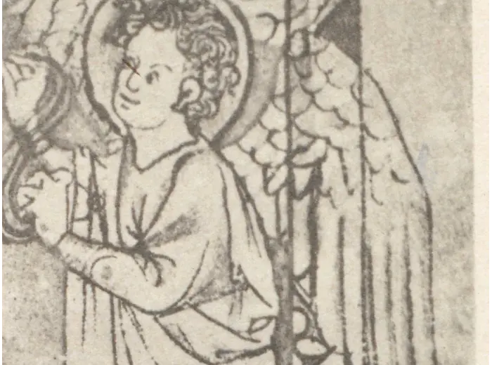 Antique World Map — Psalter Map, Miller Facsimile 1895, Plate 1 — detail 5: angel right