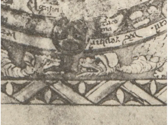 Antique World Map — Psalter Map, Miller Facsimile 1895, Plate 1 — detail 6: dragons bottom collotype