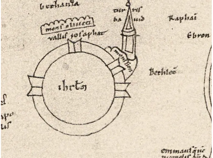 Stara mapa Ziemi Świętej ok. 1150 — Hieronim, faksymile 1895, tabl. 12 — detal 3