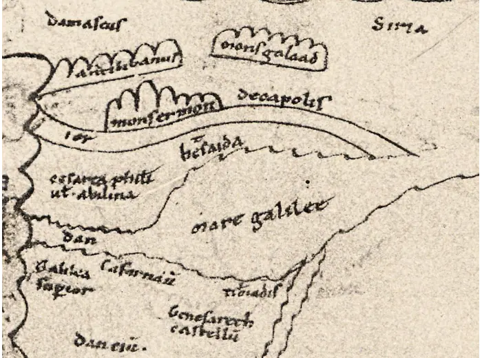 Stara mapa Ziemi Świętej ok. 1150 — Hieronim, faksymile 1895, tabl. 12 — detal 4