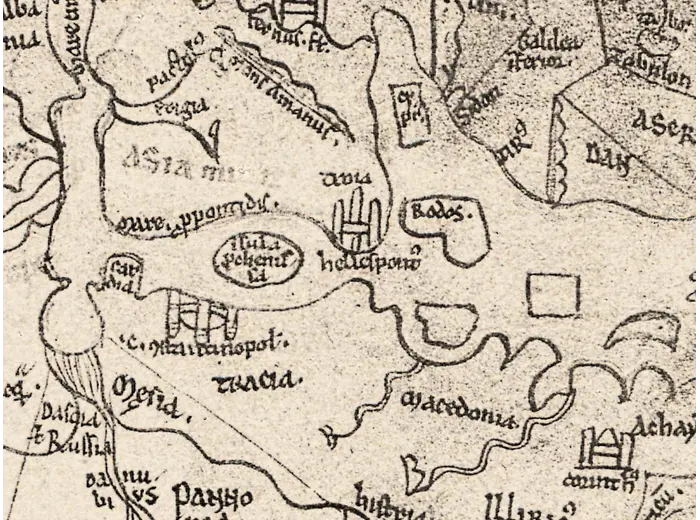 Stara mapa świata ok. 1190 — Sawley, faksymile Millera 1895, tabl. 13 — detal 6