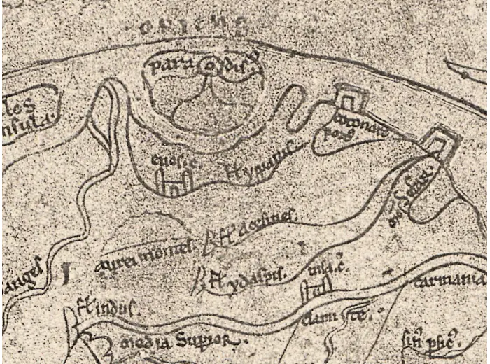 Stara mapa świata ok. 1190 — Sawley, faksymile Millera 1895, tabl. 13 — detal 7
