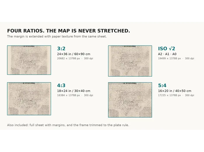 Oude wereldkaart 1710 — Hōtan, Nansenbushū Bankoku Shōka — printmaten bij 300 dpi