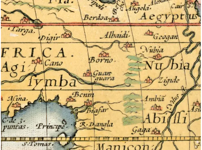 Old World Map 1570 — Ortelius, Typus Orbis Terrarum, Colored — detail 6: africa colour