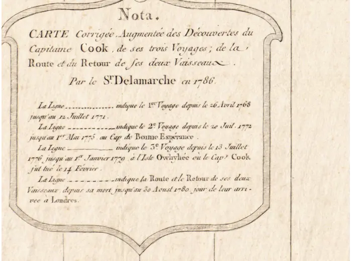 Stara mapa świata 1786 — Delamarche, Mappe Monde z podróżami Cooka — detal 7