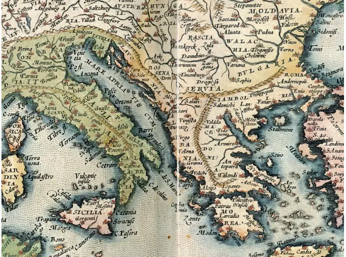 Oude kaart van Europa 1570 — Ortelius, Europae — detail 6