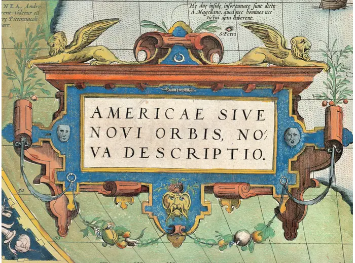 Oude kaart van Amerika 1570 — Ortelius, Americae sive Novi Orbis — detail 1